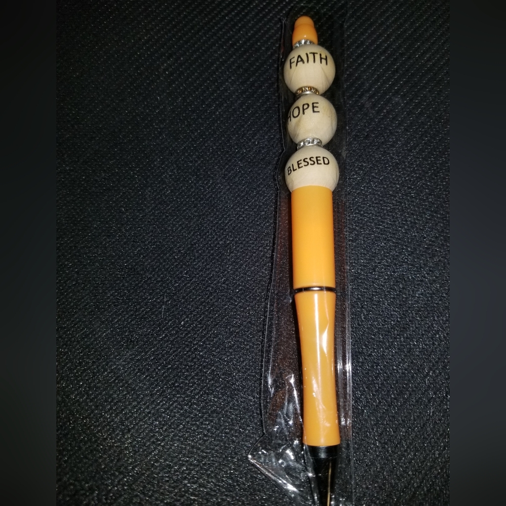 Orange Beaded Pen with Inspirational Words